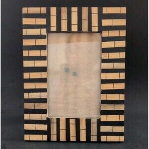 Sicura Photo Frame Black & Natural Wood Inlaid Italian Design For 3 x 5 Picture